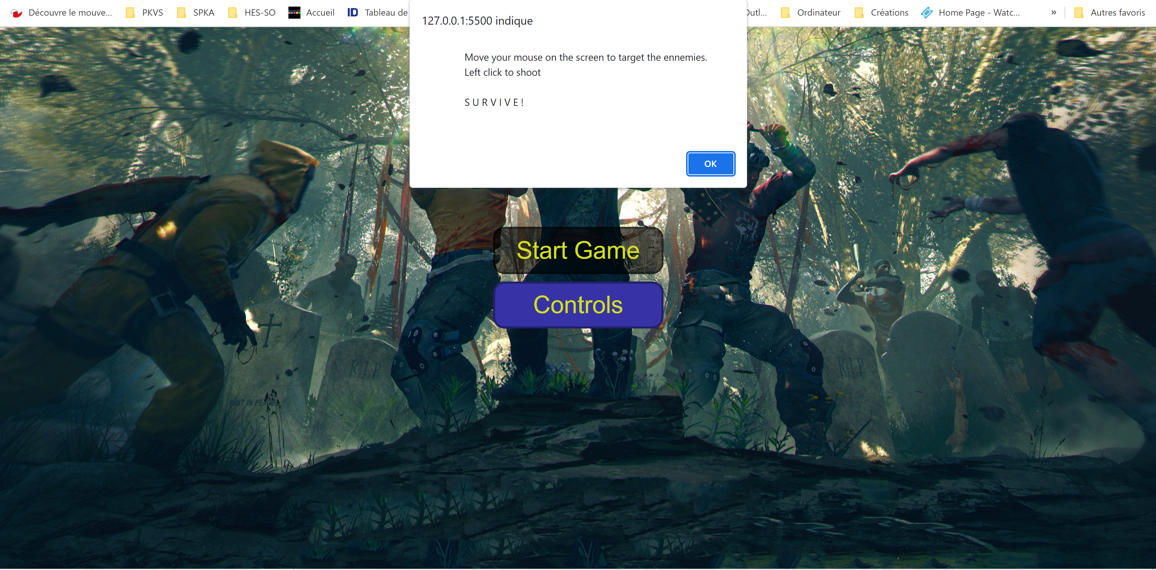 Fig.5 : PopUp des contrôles du jeu.